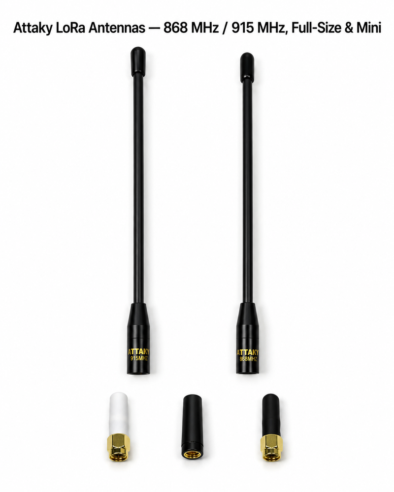 Attaky LoRa Antennas — 868 MHz / 915 MHz, Full-Size & Mini (Extra Add-on)
